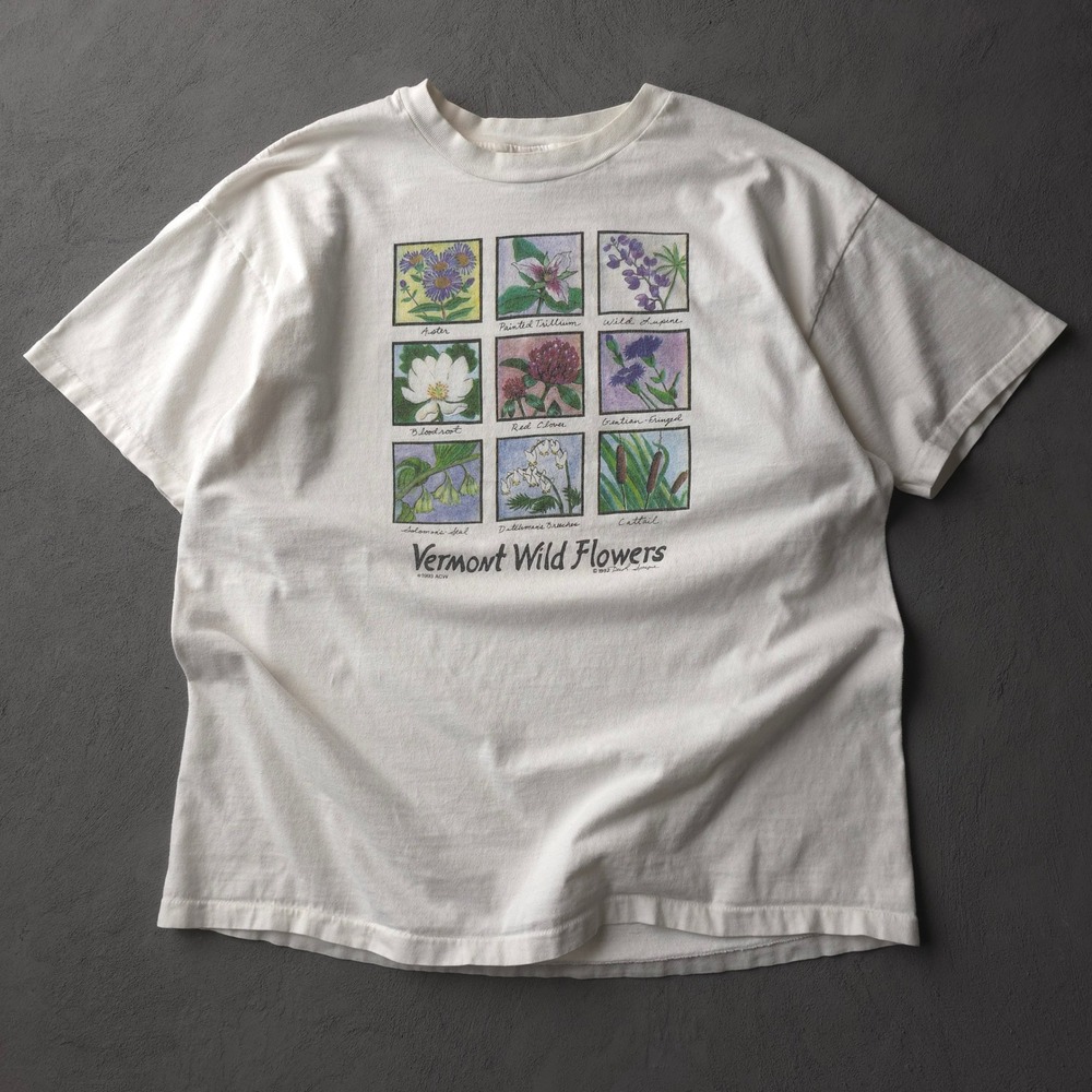 Vintage 90s Hanes White Vermont Wild Flowers T-shirt XL Single Stitch